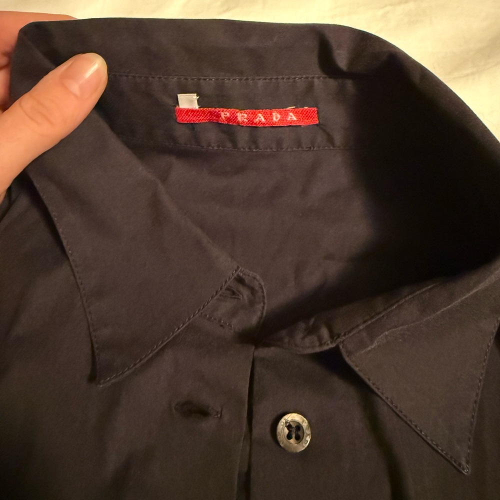 Prada Black Button Down Cinched Waist Quarter Sle… - image 4